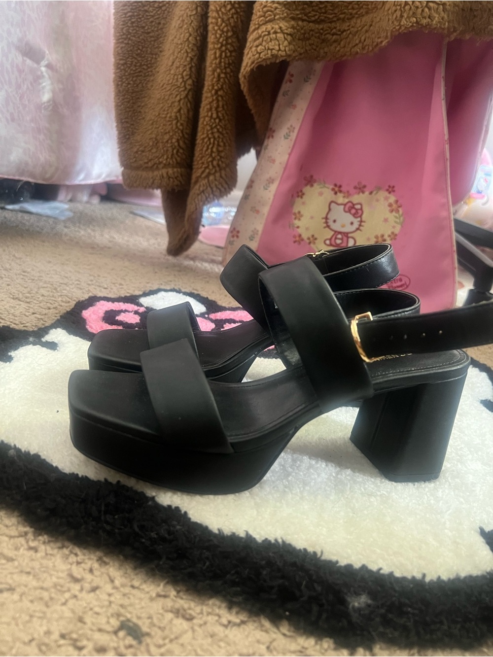 Women's Black Platform Block Heel Sandals